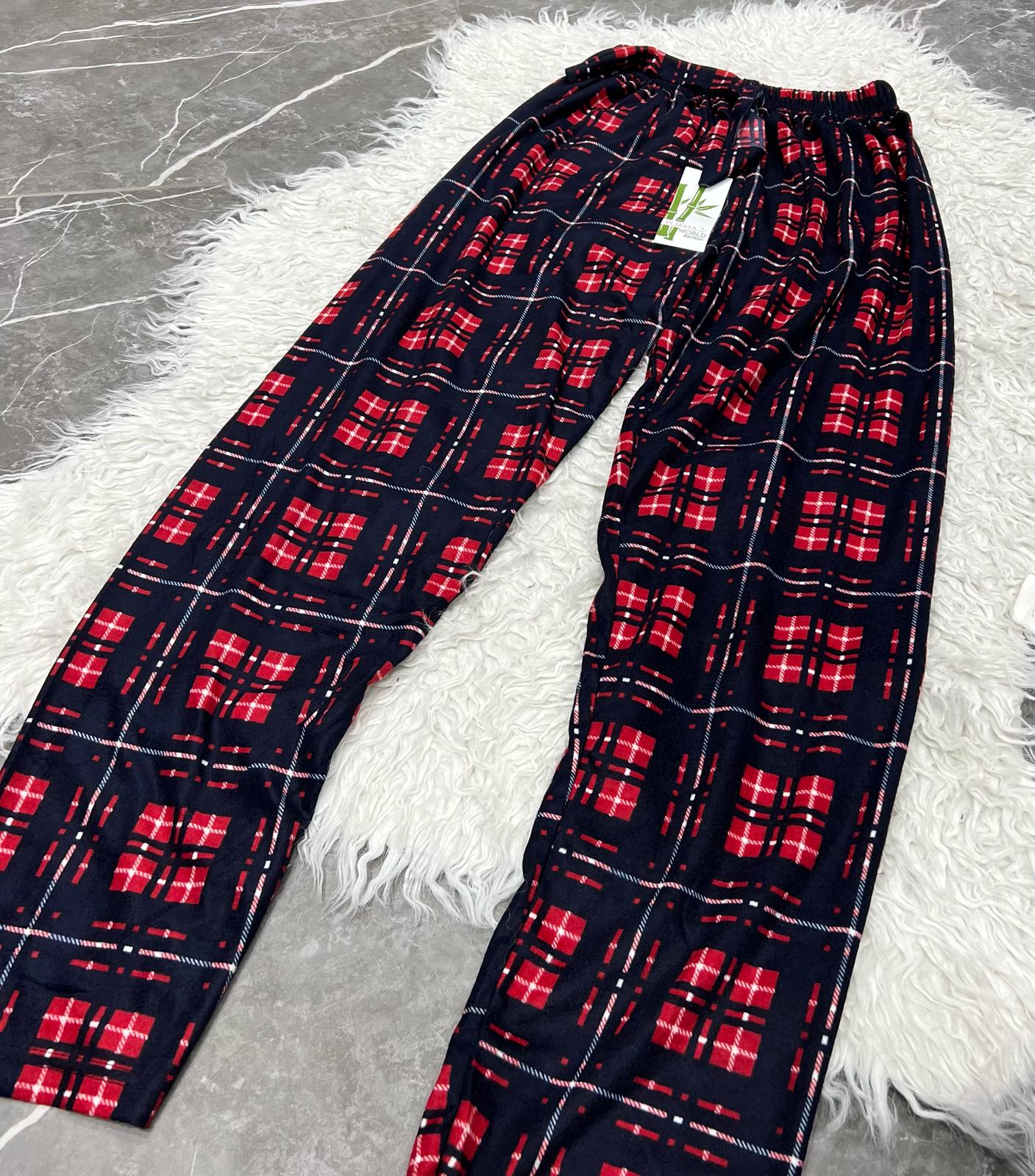 Pyjama Bas Femme - motif à carreaux rouge et bleu