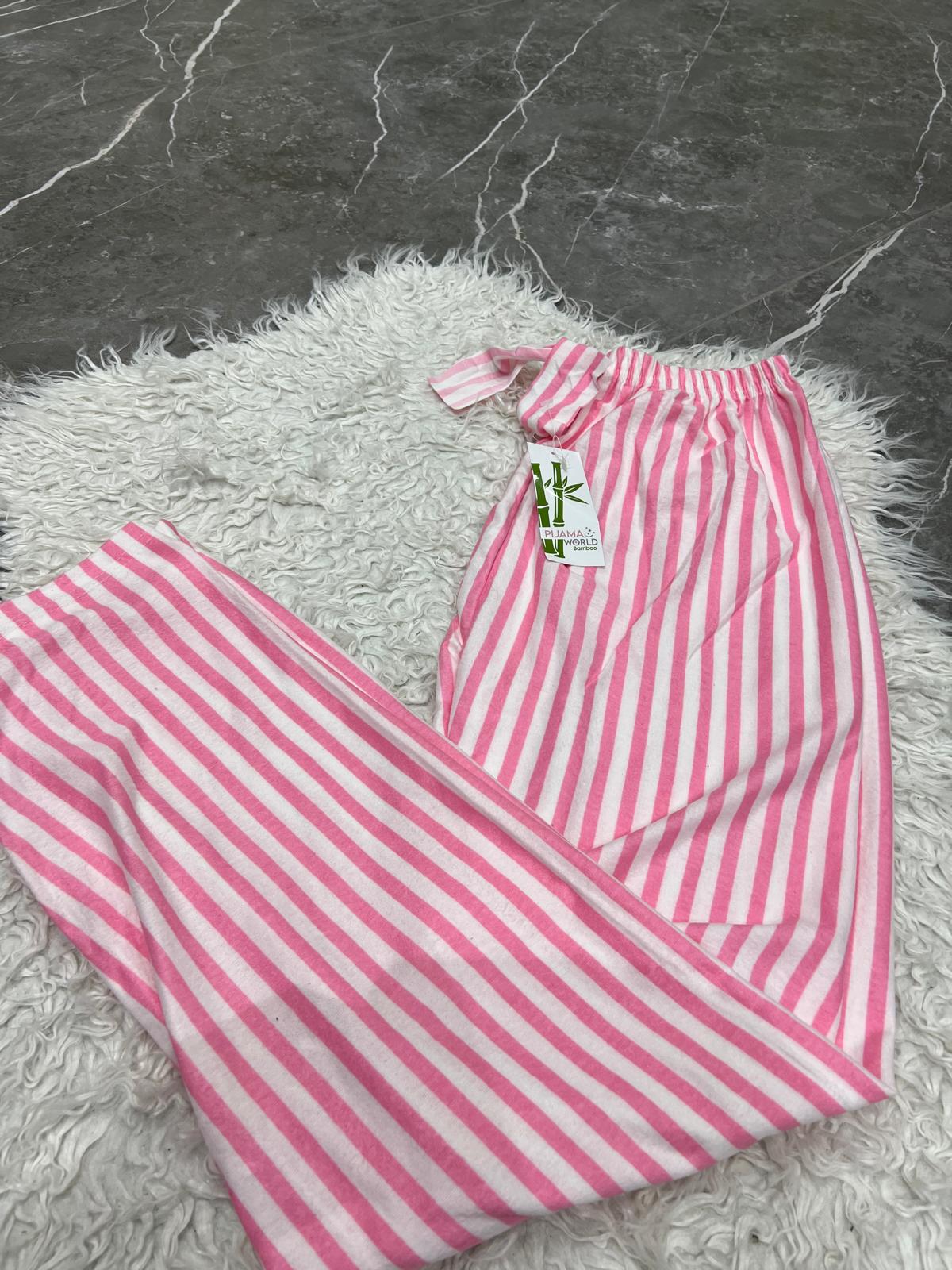 Pyjamas bas Femme - rose et blanc à rayures