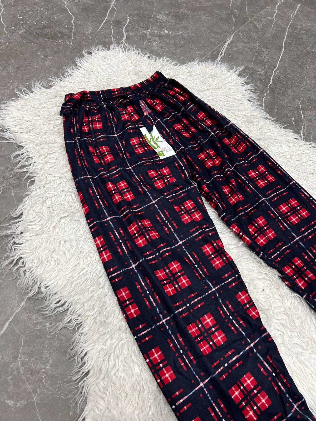 Pyjama Bas Femme - motif à carreaux rouge et bleu