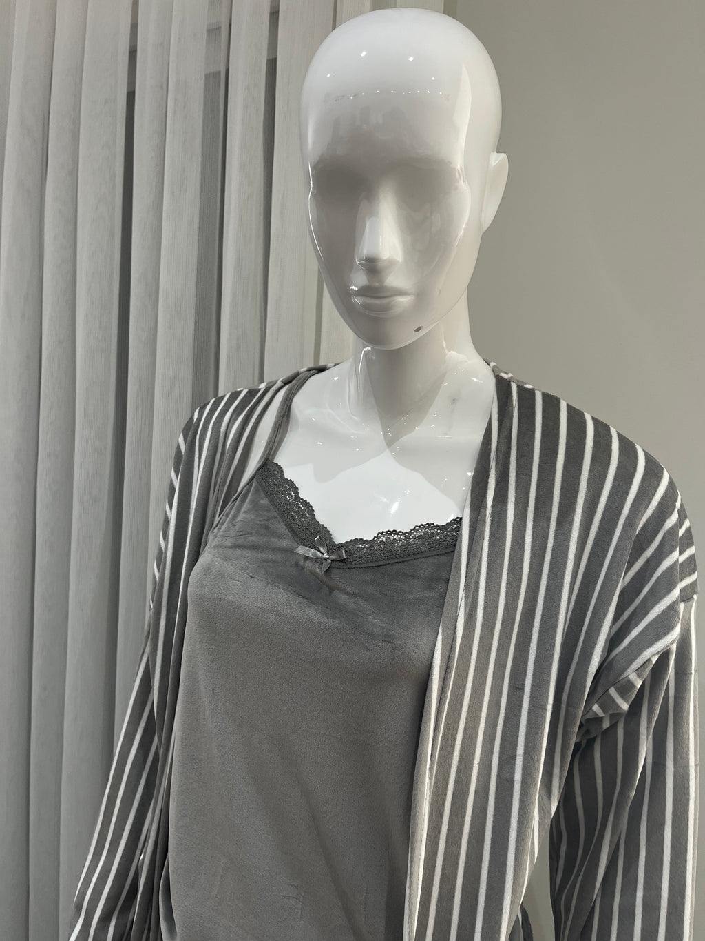 Pyjama Femme - 1455-R91 - 3 pièces  gris à rayures