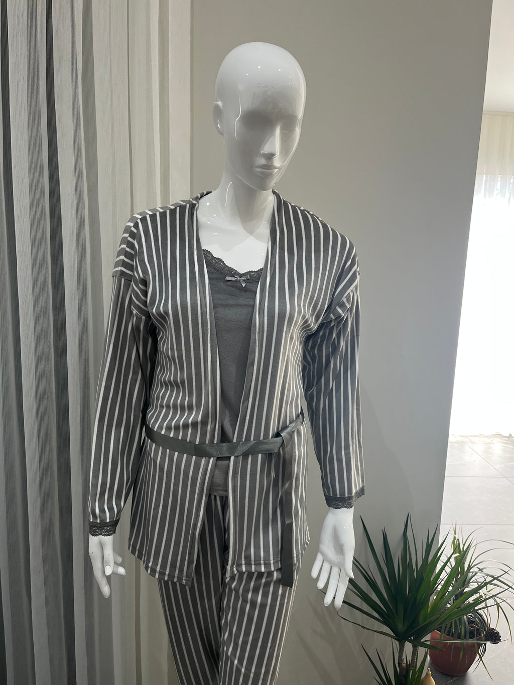 Pyjama Femme - 1455-R91 - 3 pièces  gris à rayures