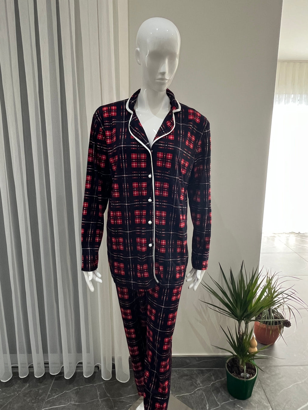 Pyjama Femme - 2810 - 2 pièces motif carreaux bleu et rouge