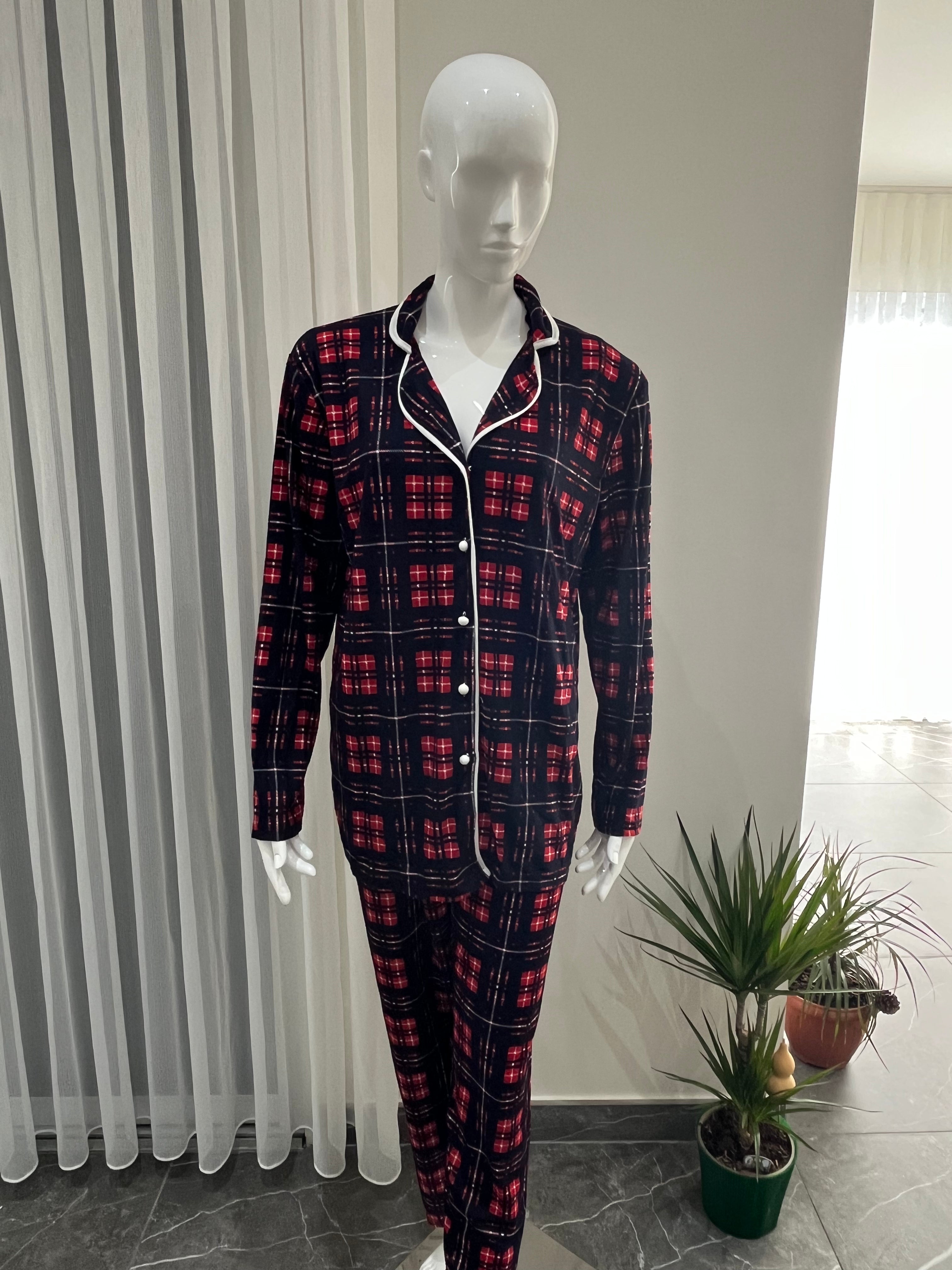 Pyjama Femme - 2810 - 2 pièces motif carreaux bleu et rouge