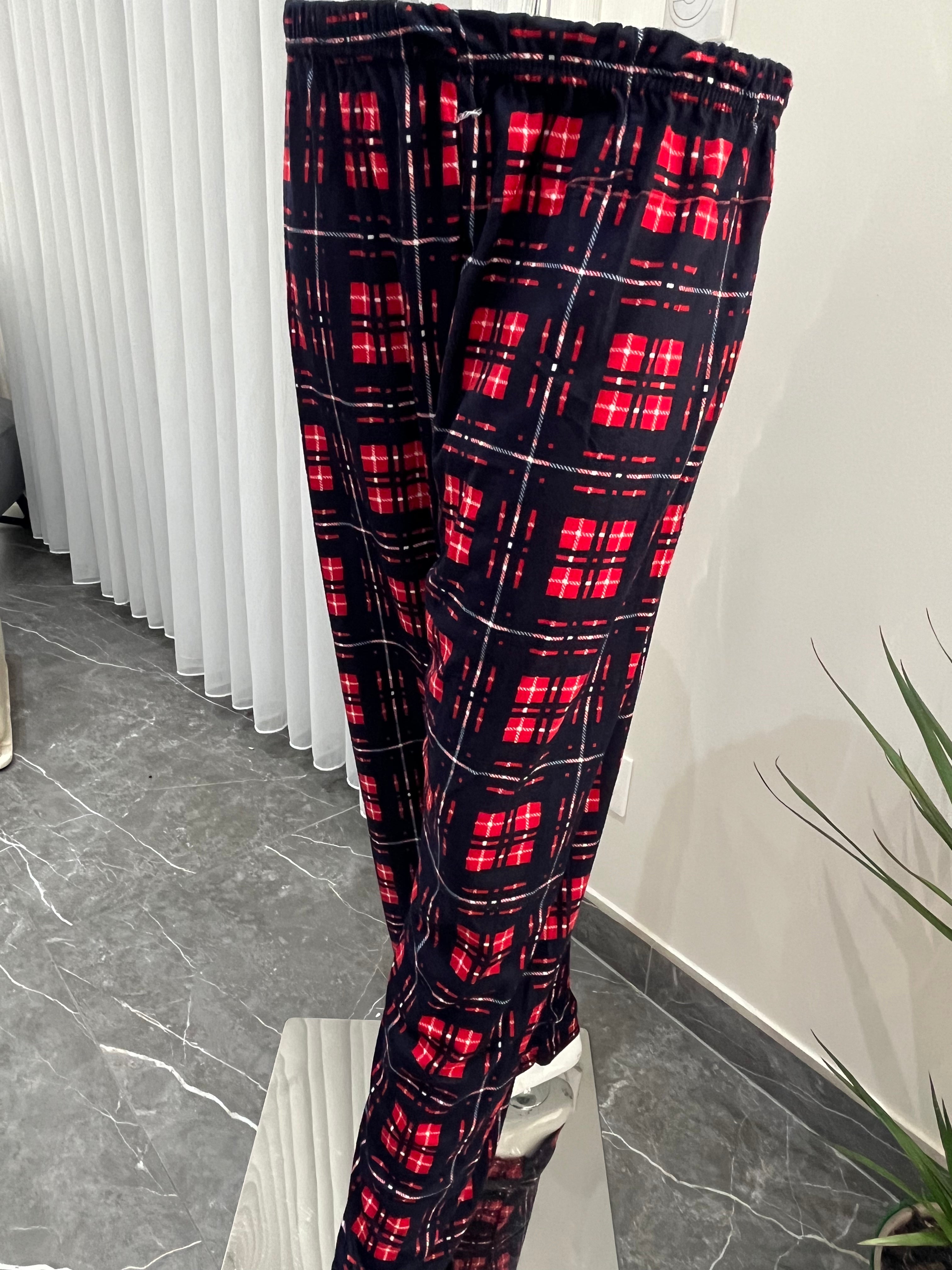 Pyjama Bas Femme - motif à carreaux rouge et bleu