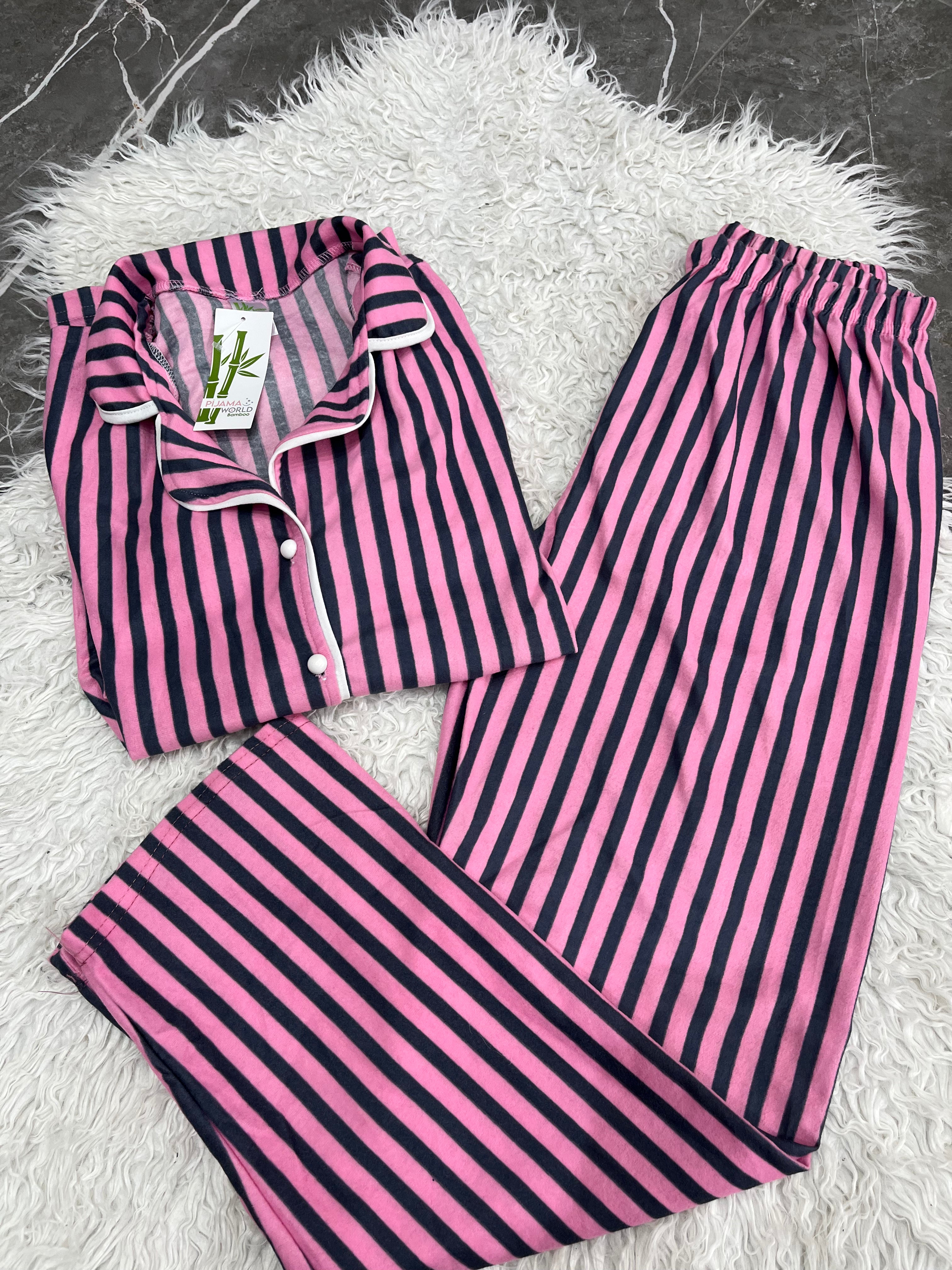 Pyjama Femme - 2808 - 2 pièces rose et noir à rayures