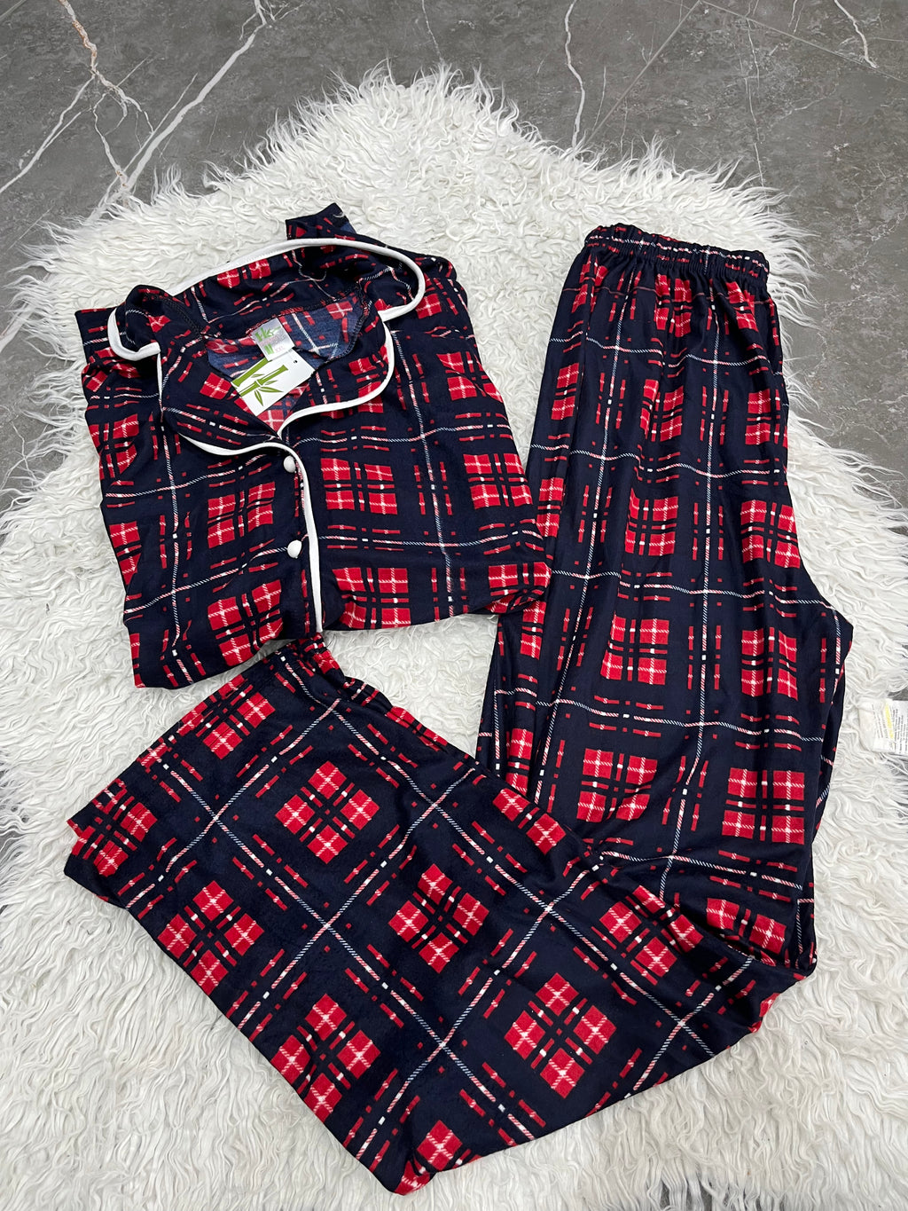 Pyjama Femme - 2810 - 2 pièces motif carreaux bleu et rouge