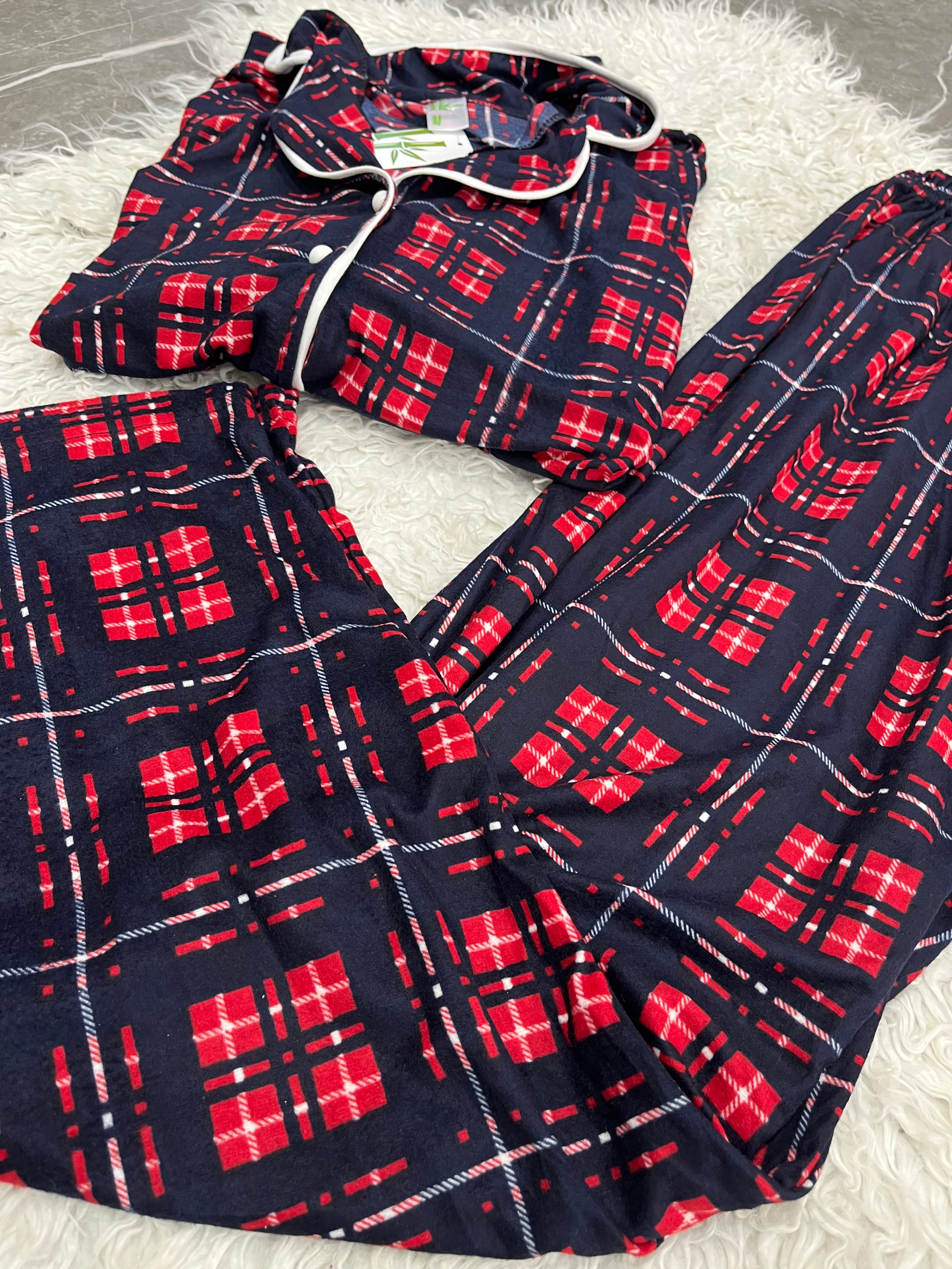 Pyjama Femme - 2810 - 2 pièces motif carreaux bleu et rouge