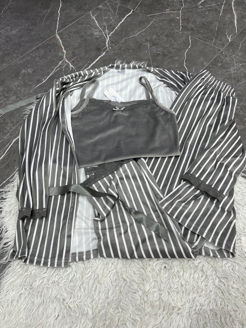 Pyjama Femme - 1455-R91 - 3 pièces  gris à rayures