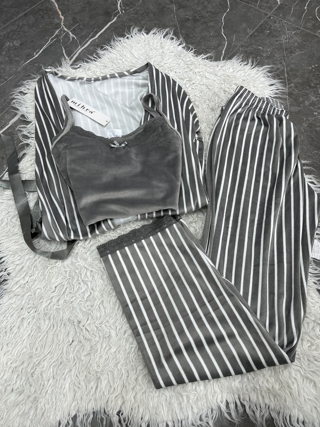 Pyjama Femme - 1455-R91 - 3 pièces  gris à rayures