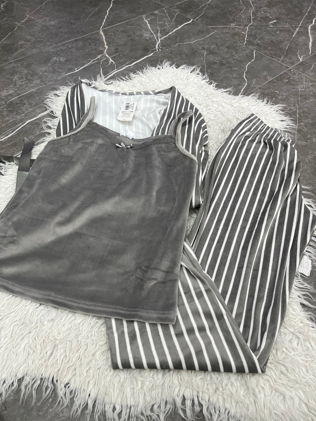 Pyjama Femme - 1455-R91 - 3 pièces  gris à rayures