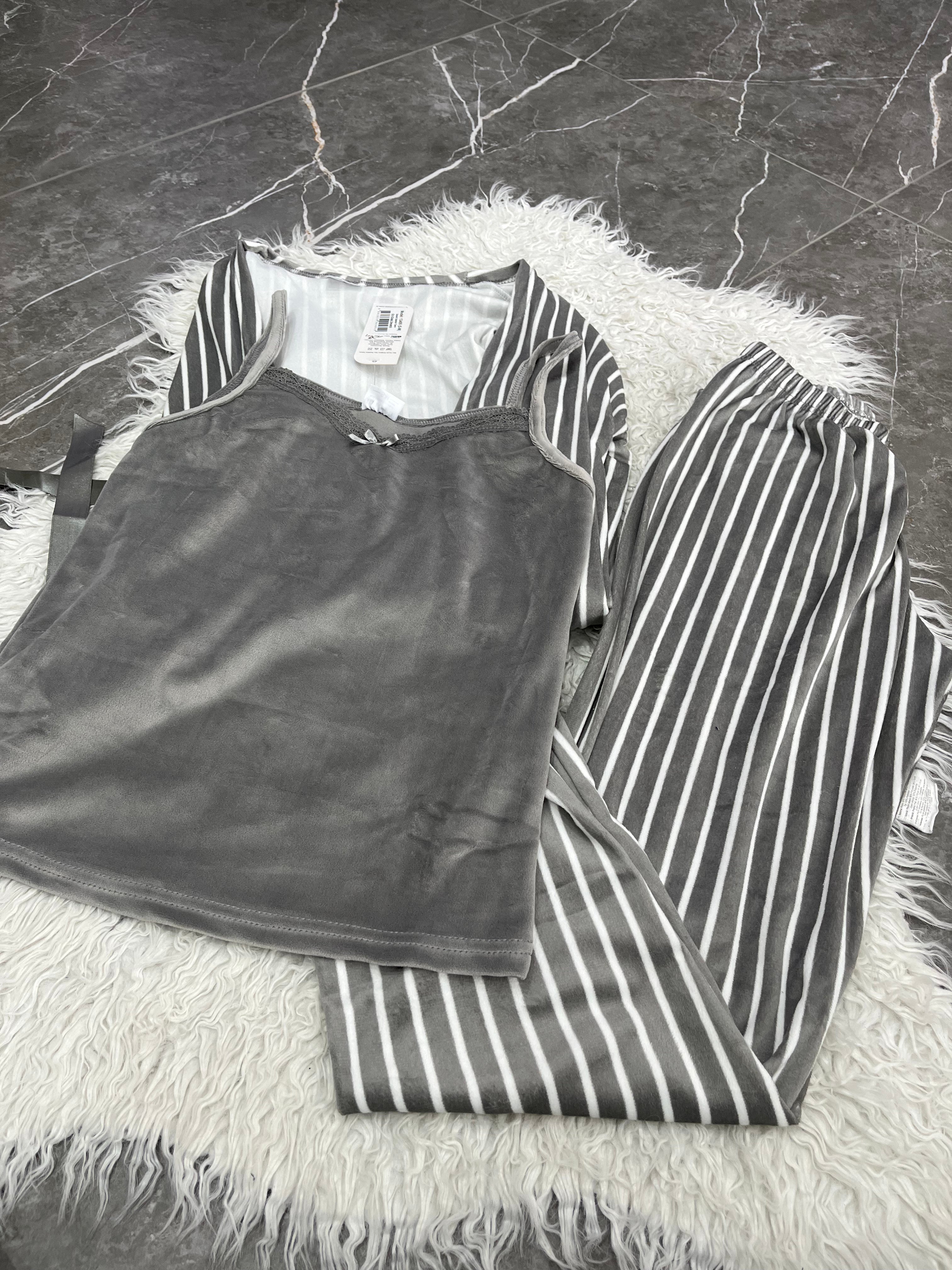 Pyjama Femme - 1455-R91 - 3 pièces  gris à rayures