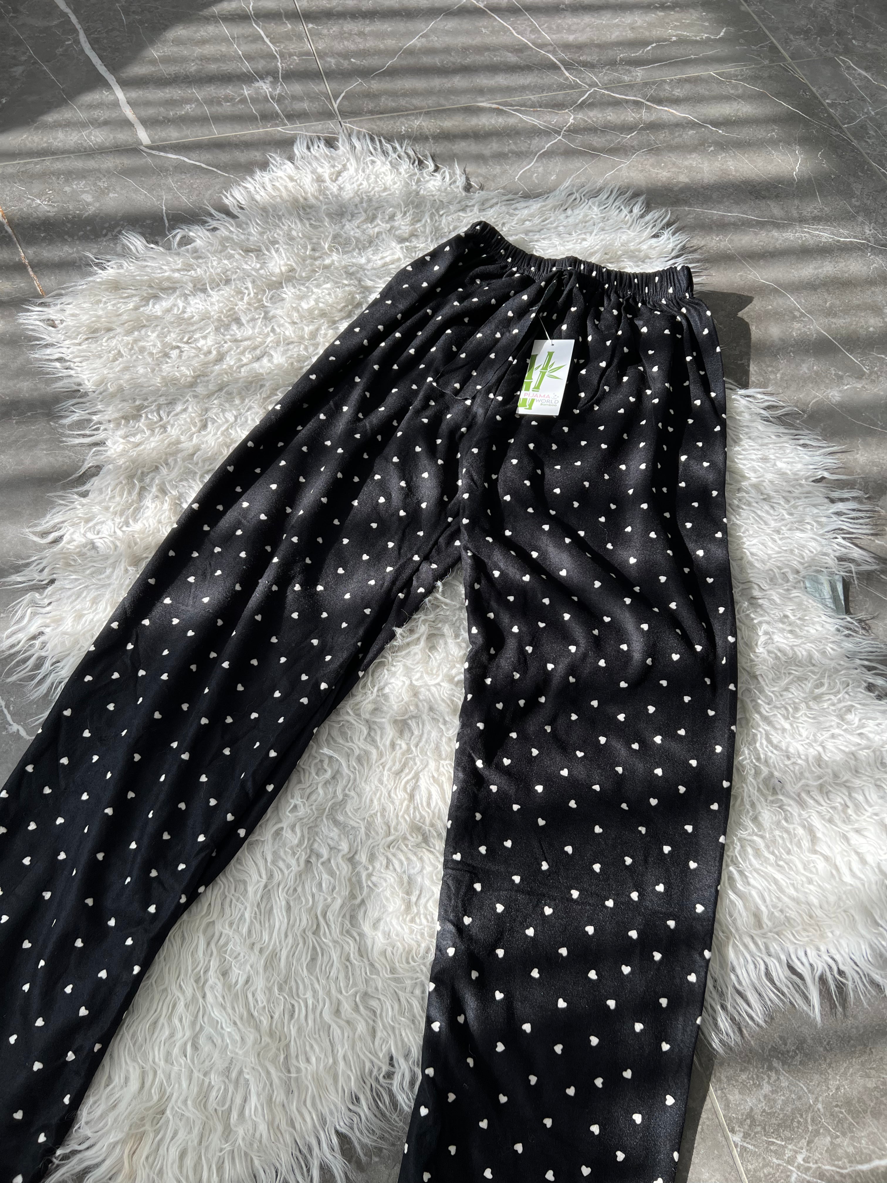 Pyjama Bas Femme - noir cœur blanc