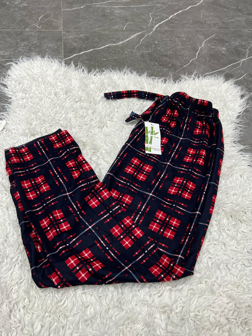 Pyjama Bas Femme - motif à carreaux rouge et bleu