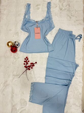 Pyjama Femme Haut Bretelles Dentelle Pantalon 2 Pièces