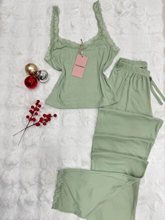 Pyjama Femme Haut Bretelles Dentelle Pantalon 2 Pièces