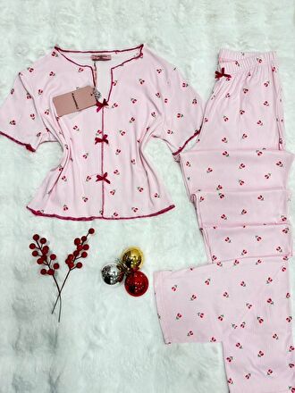 Pyjama Femme Côtelé Manches Courtes 2 Pièces