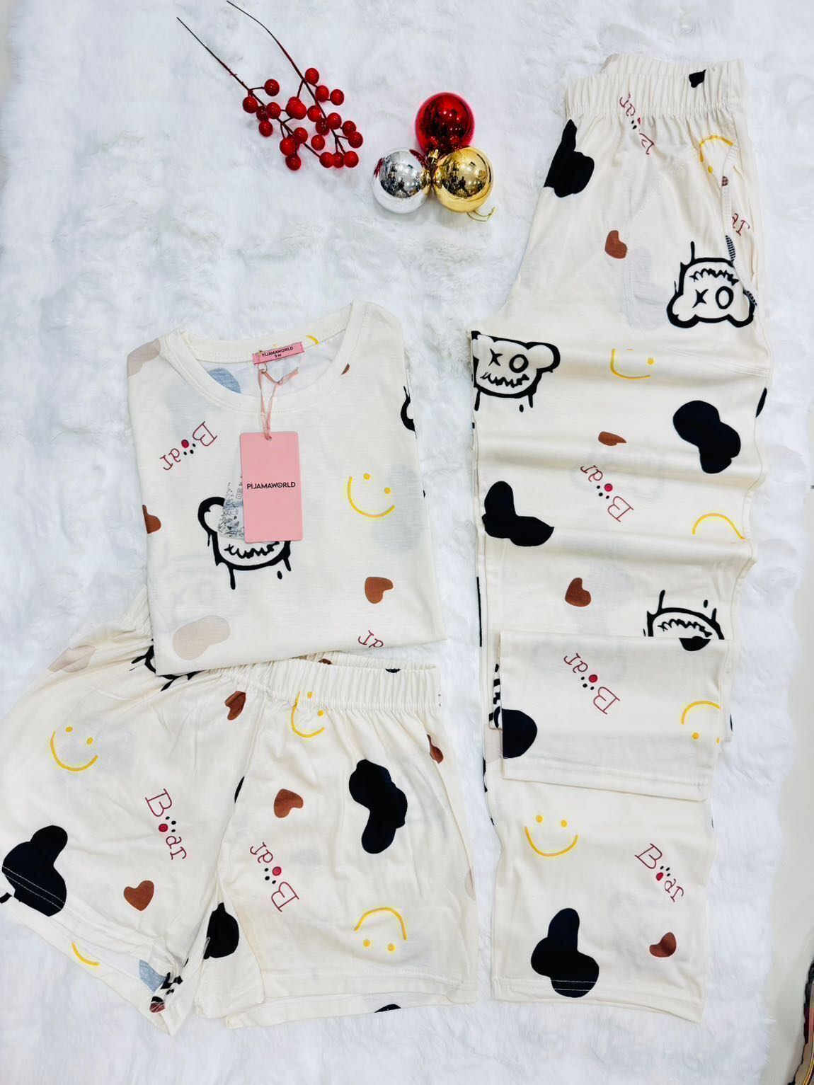 Ensemble Pyjama Femme 3 Pièces T-shirt Short Pantalon