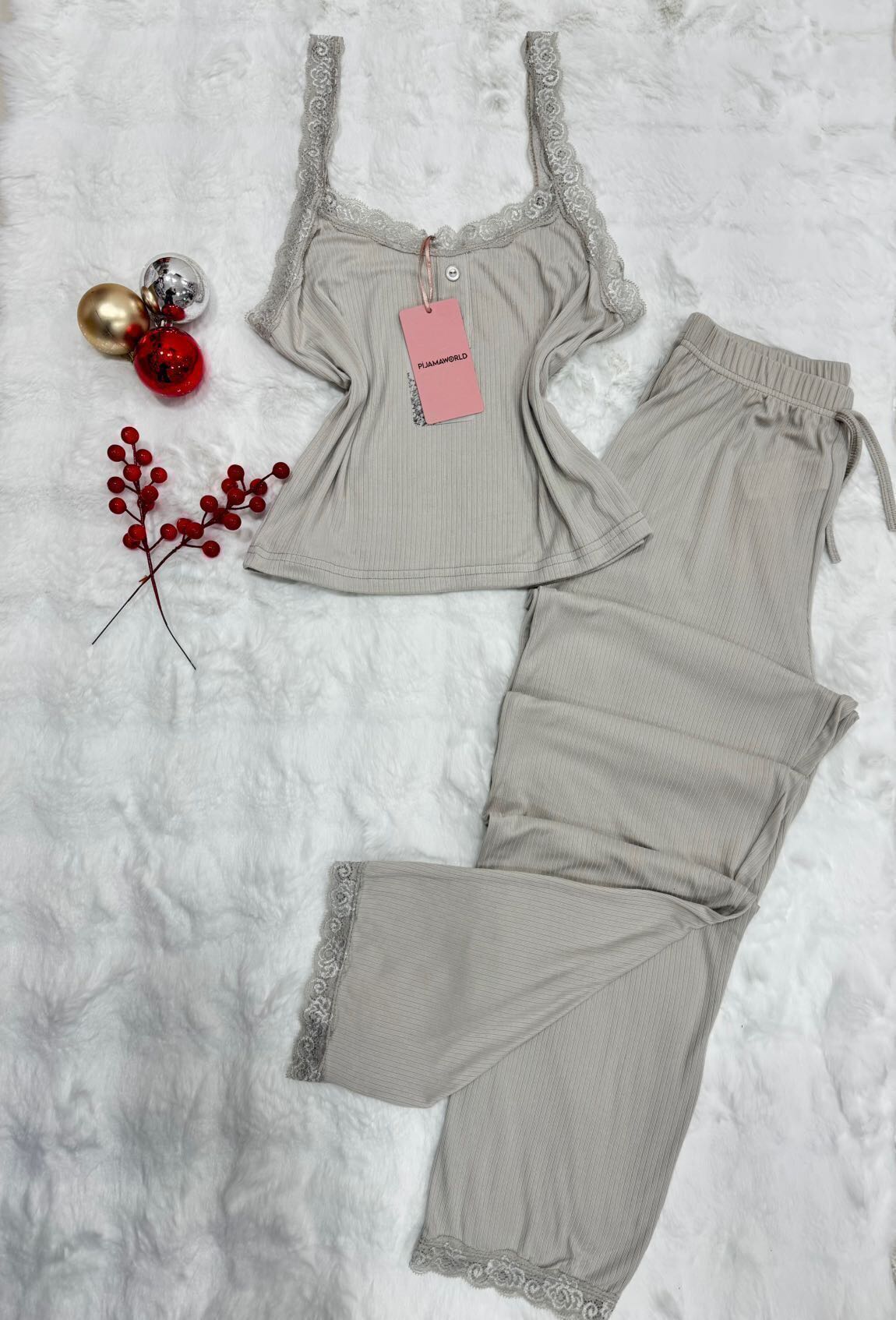Pyjama Femme Haut Bretelles Dentelle Pantalon 2 Pièces
