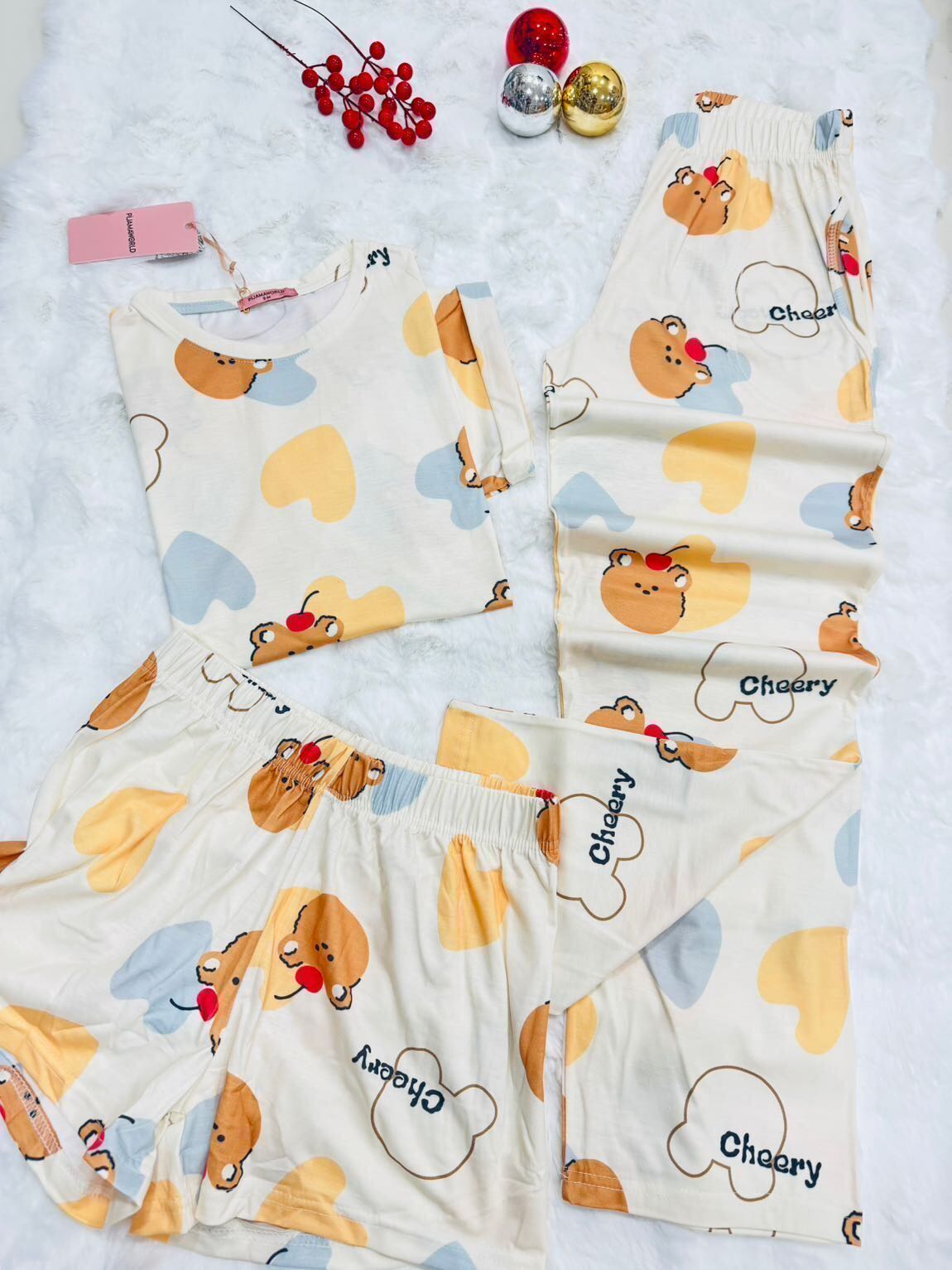 Ensemble Pyjama Femme 3 Pièces T-shirt Short Pantalon