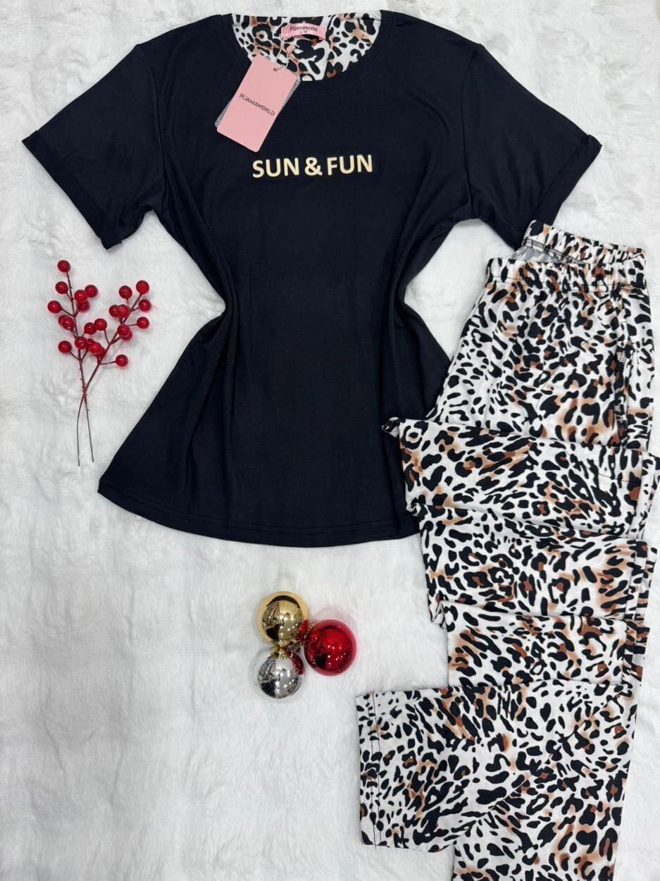 Pyjama Femme T-shirt Manches Courtes Pantalon Long
