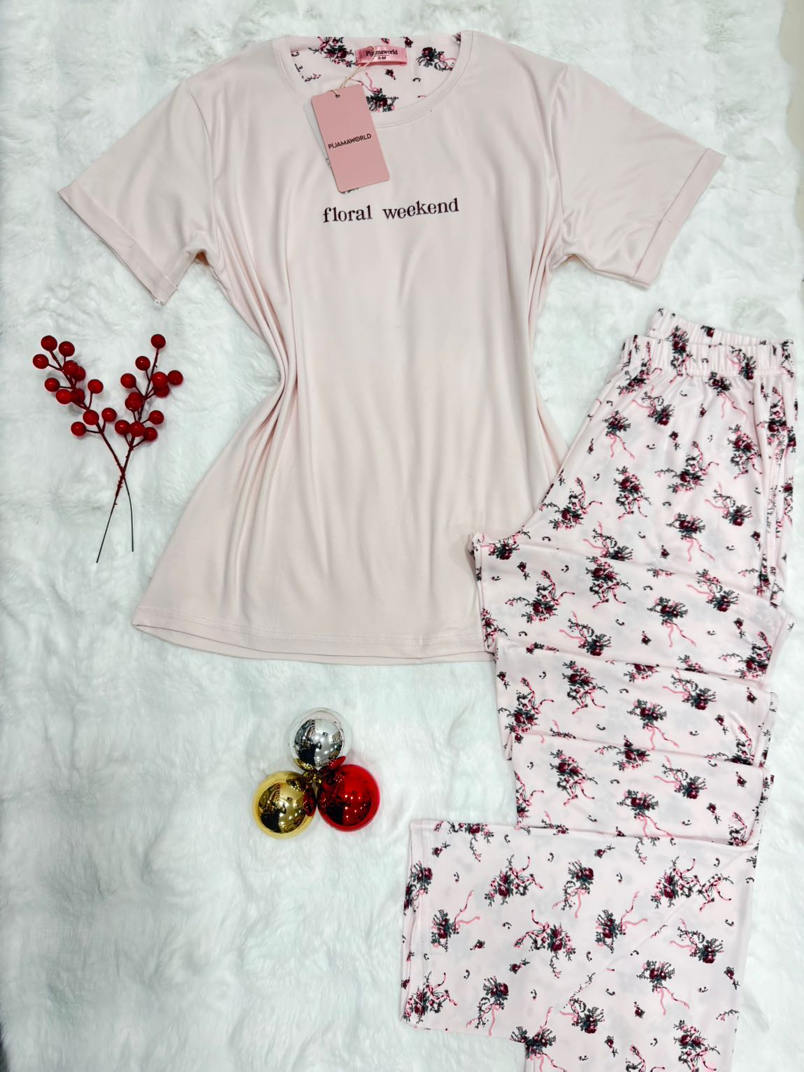 Pyjama Femme T-shirt Manches Courtes Pantalon Long