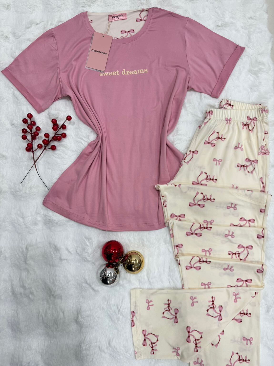 Pyjama Femme T-shirt Manches Courtes Pantalon Long